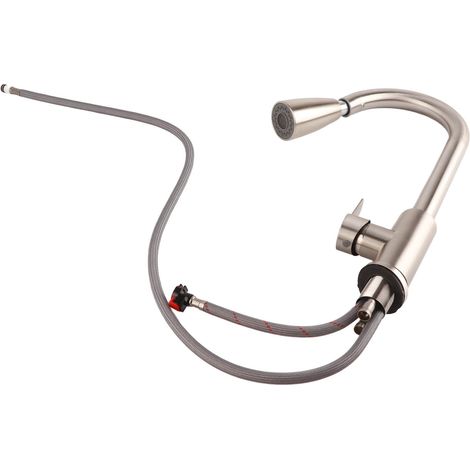 Robinet de cuisine extractible en acier inoxydable à double sortie, robinet télescopique d'eau chaude et froide à bec haut avec poignée unique et douchette extractible pour évier (1/5)