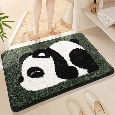 Tapis de bain antidérapant noir et blanc en microfibre douce et moelleuse, absorbant et lavable, 40 x 60 cm, motif panda (1/4)