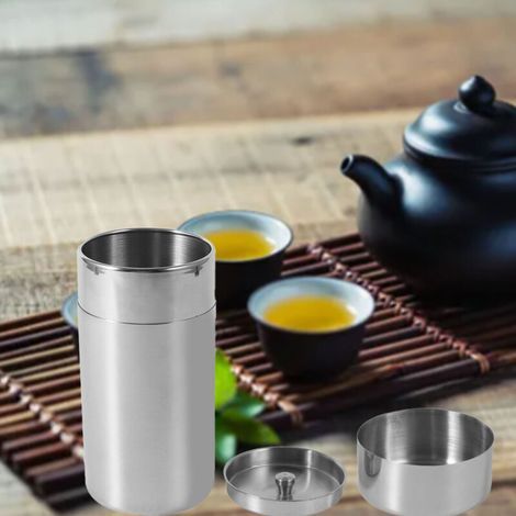 Boîte à thé ronde en métal, boîte à thé en vrac en acier inoxydable, boîte à café avec couvercle intérieur, récipient de stockage de café, boîte de cuisine (grande taille) (1/5)