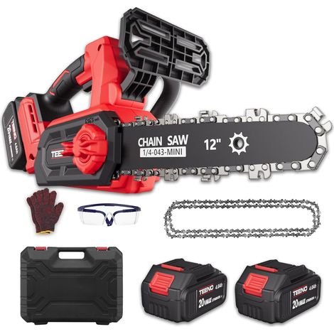 Teeno – Tronçonneuse électrique sans fil 20V 12 pouces – Moteur Brushless 1200W – 2 batteries 4.0Ah – Graissage automatique – Pour bois dur