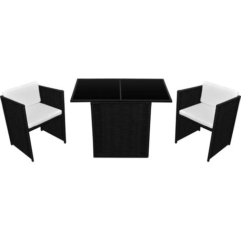 vidaXL Set da Bistrot 3 pz con Cuscini in Polyrattan Nero (1/5)
