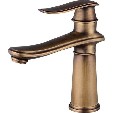 Vintage Bathroom Faucet, Brass Basin Faucet, Hot and Cold Basin Mixer Tap, Single Handle Basin Faucet, Antique Brass MUMU (1/4)