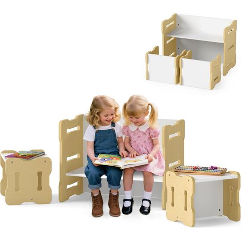 Set pour tout-petits 3 pièces avec 2 tabourets et table d'activités - naturel (1/5)