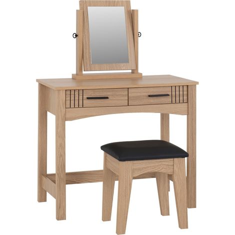 Tessa 2 Drawer Dressing Table Set - L40 x W74 x H90 cm - Natural Oak/Black