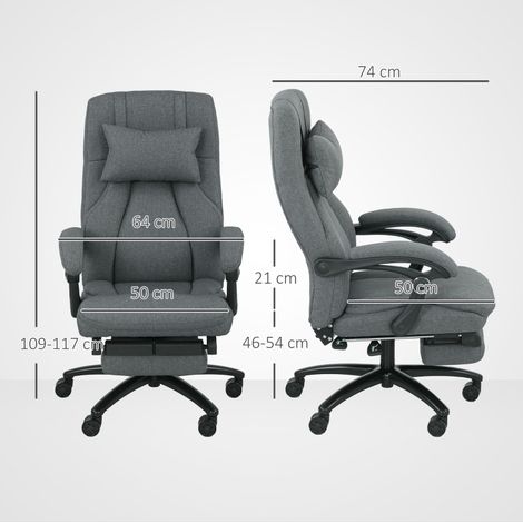 Silla de oficina 64x74x109-117 cm gris oscuro en poliéster con masaje vibratorio y reposapiés (1/3)