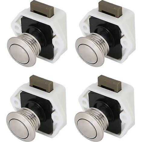 Lot de 4 loquets à bouton-poussoir, mini-verrouillage sans clé pour tiroirs et portes de placards (argenté) (1/5)