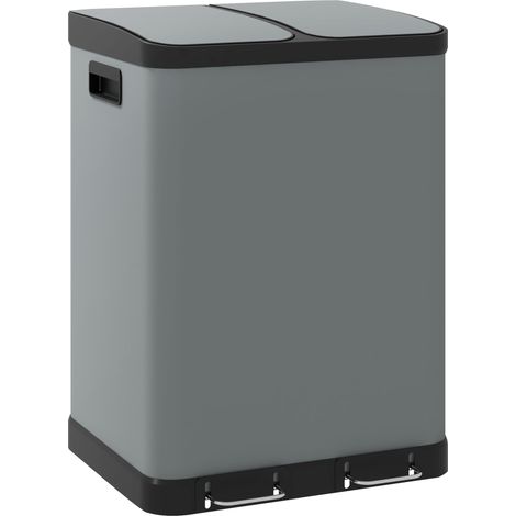 Bidone porta rifiuti a pedale doppio scomparto 2x30 L in metallo grigio (1/5)