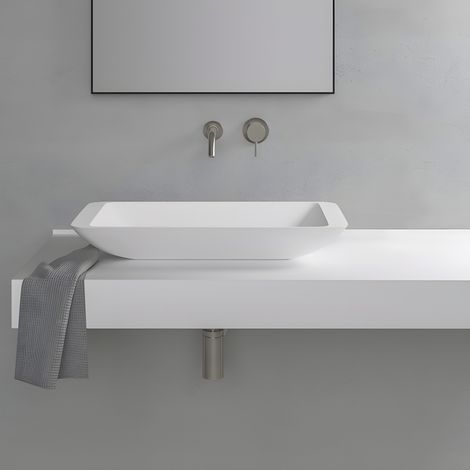 LAKE 60 - Vasque à poser en Solid Surface Blanc Mat 60 x 35 x 9(h) cm (1/3)