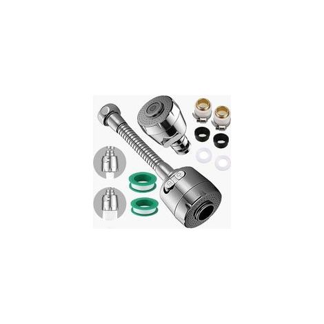 Aireador de grifo giratorio de 360° de 2 piezas con manguera extendida, ahorrador de agua universal con adaptador de boquilla, filtro para grifo de fregadero, cabezal de boquilla aireador para grifo 1