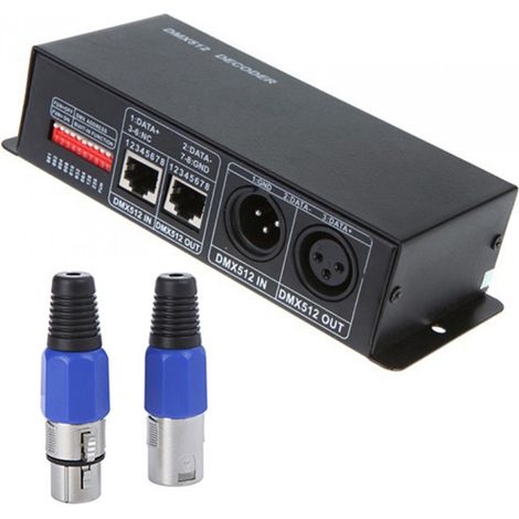 Controlador LED DMX de 3 canales, 12-24V 8A, decodificador DMX512 para tiras RGB, XLR RJ45