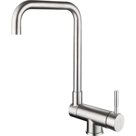 Robinet de cuisine argenté pour installation sous fenêtre — Mitigeur chaud/froid pivotant et rabattable en acier inoxydable 304 (1/5)