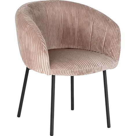 Stuhl für das Esszimmer SEVILLE – Cord Samt sandfarben – Armlehnen – Schwarze Metallbeine – Design / Industriestil