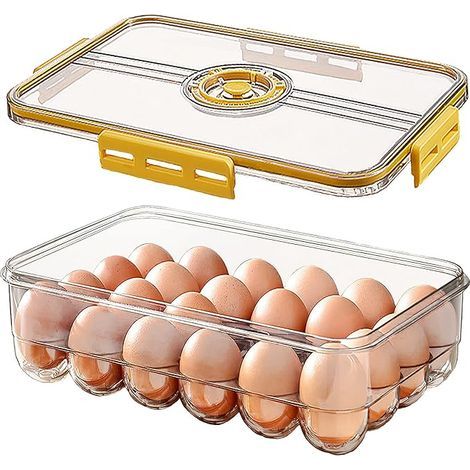 Boite a Oeuf Frigo 24 Oeuf, Transparent Boîte à Oeufs en Plastique avec Echelle de Temps, peut Enregistrer la Date de Stockage des Oeufs, Garder les Oeufs Frais et les Oeufs de Canard (1/5)