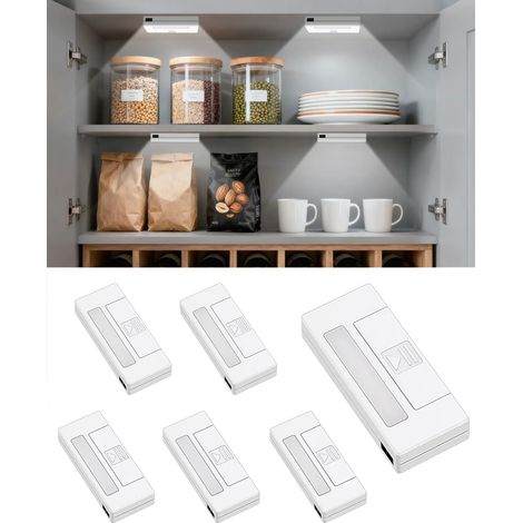 6 Pièces Luminaires Intérieur Lampe a Pile Veilleuse Detecteur de Porte Sans Fil LED Light pour Placard Armoire Meuble de Cuisine Buffet Chevet Tiroir Rangement, Adhésive, Petite Mini Lumière LEDs (1/5)