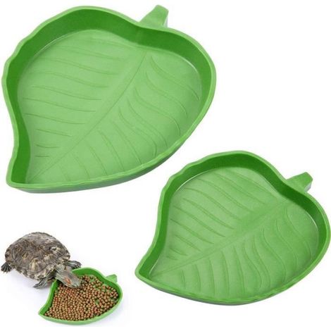 Bol de Nourriture pour Reptile - Feuille - Plastique - 2Pcs - Vert (1/4)
