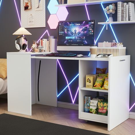 Table pliante multifonctionnelle 126x55x75cm, combinant bureau et armoire dans un design, avec deux compartiments de rangement pour une organisation efficace, grande capacité de charge, blanc.
