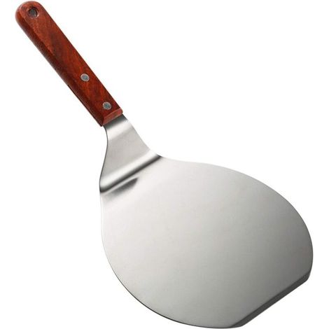 Round Stainless Steel Pizza Peel with Wooden Handle, Home Pizza Peel, Utensils, Stainless Steel Cake Peel, Ideal for Easily Lifting and Transporting Cakes and Pies