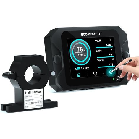 Moniteur de batterie amélioré 300 A 12 V/24 V/36 V/48 V, moniteur de batterie à écran tactile 3,5 pouces avec alarme, testeur de batterie lithium/gel pour camping-cars, systèmes solaires (1/5)