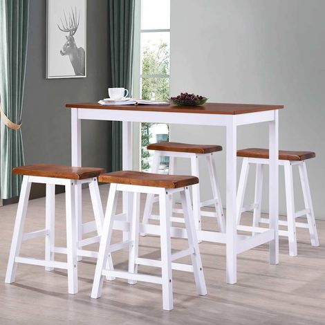 vidaXL Set Tavolo da Bar e Sgabelli 5 pz in Legno Massello (1/5)
