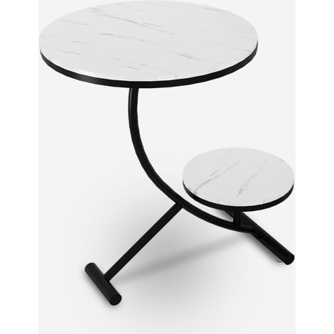 Eleganter Couchtisch mit 2 runden Marmorböden 45x50cm Marpes L - Weiß