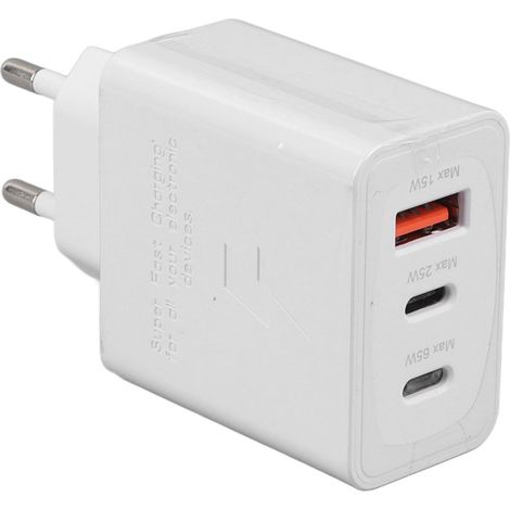Chargeur de téléphone USB-C 65 W, double port USB-C, port USB-C unique, prise UE, 100-240 V, chargeur mural universel USB-C pour ordinateurs portables et téléphones (1/5)