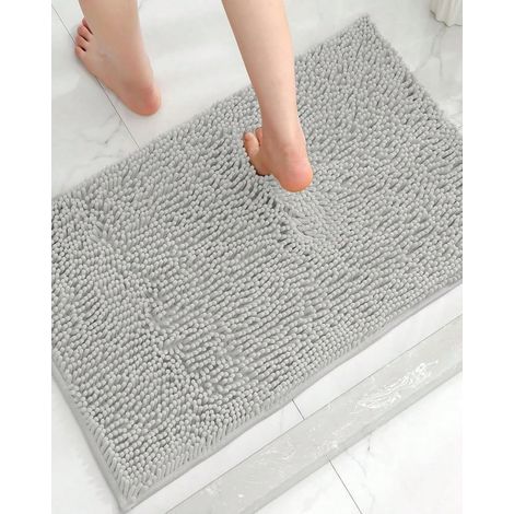 Chenille-Badematte, ultraweich und saugfähig, mit rutschfester Unterseite, hellgrau-kamelfarben, moderne Bodenmatte für Bad und Dusche, 38 x 58 cm, grau (1/5)