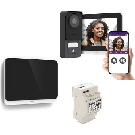 Kabelgebundene Gegensprechanlage 3K Philips WelcomeEye Connect 3 mit zusätzlichem Bildschirm und Transformator