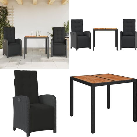 3-tlg. Bistro-Set mit Kissen Schwarz Poly Rattan - Gartentisch - Bistro-Set (1/5)