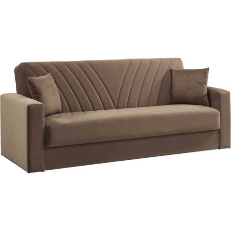Dmora - Schlafsofa Dfossat, Lineares 3-Sitzer-Schlafsofa mit 2 Kissen inklusive, Wohnzimmersofa aus gepolstertem Stoff mit Klick-Klack-Öffnung, 214x81h89 cm, Beige