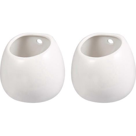 WINOMO Lot de 2 jardinières suspendues d'extérieur rondes, pots muraux en céramique blanche pour plantes succulentes, vases sans trou (blanc)-10.00X10.00X8.50CM (1/4)