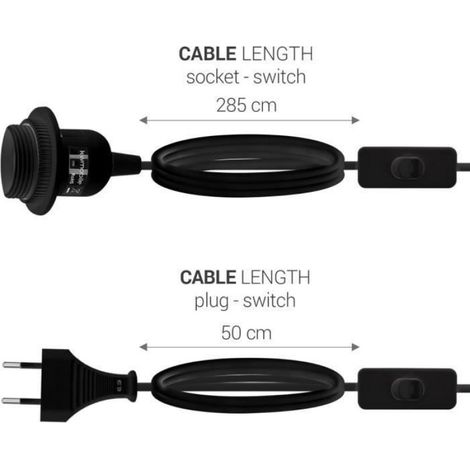luminaire suspendu douille x3 avec circuit boîtier noir avec câble 3,5m vis anneau fileté - lampe à suspension E27 (1/4)