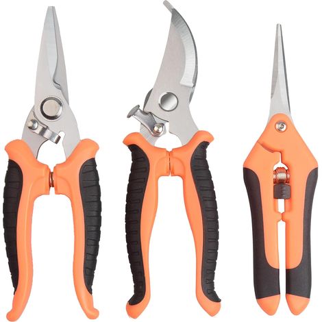 Un ensemble de 3 outils de jardinage d'intérieur et d'extérieur, comprenant un sécateur à rosiers, un sécateur à plantes et un sécateur en bois, avec des dimensions de 195,8/186/16,74,4 cm (orange) (1/4)
