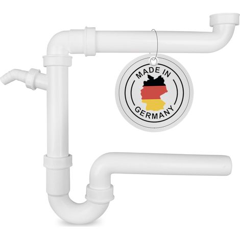 Siphon de cuisine économiseur d'espace en plastique blanc 1 1/2" x 40 mm avec sortie horizontale et 1 raccord d'eaux usées 19-23 mm - Tuyau de vidange de lavabo Siphon avec raccord de tuyau (1/5)