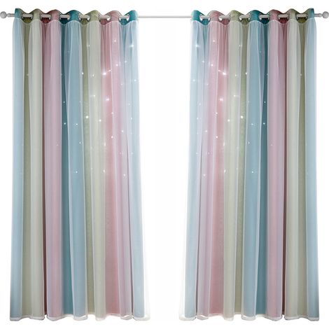 Sternenvorhänge, Verdunkelungsvorhänge für Kinderzimmer, Mädchenzimmer, Wohnzimmer, bunte doppellagige Sternenfenstervorhänge, 2 Paneele (53''B x 63''L, Rosa) (1/5)