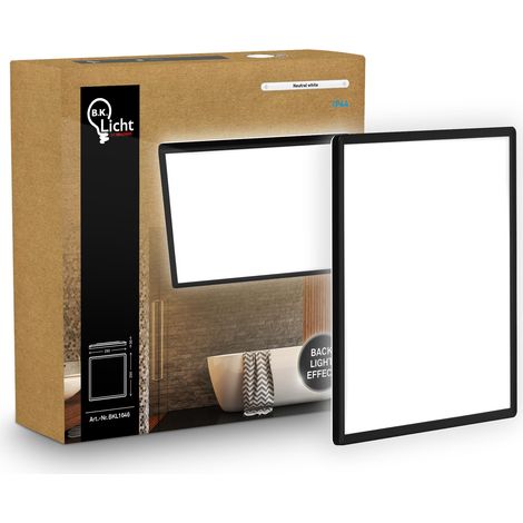 Panneau LED plat avec éclairage indirect, lumière blanc neutre, protection IP44, plafonnier salle de bain, lustre cuisine, lustre salon, 29 x 29 x 3 cm, noir (1/5)