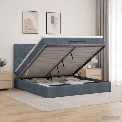 Cama tipo otomana con colchón y LED Gris oscuro 160 x 200 cm (1/5)