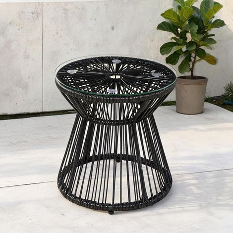 Table d'appoint noire en rotin avec plateau en verre trempé 40 x (1/5)