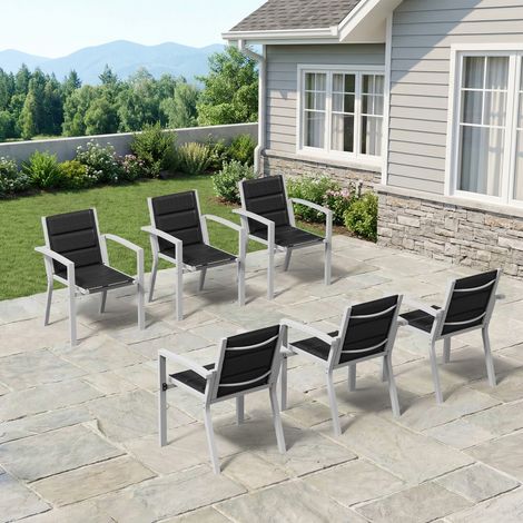 lot de 6 Chaise de Jardin Empilable, Fauteuil en Aluminium avec Tissu Textilène et Mousse à Séchage Rapide, Respirante, Confortable et élastique, ne Fatigue pas Après une longue Assise, Gris Clair (1/5)