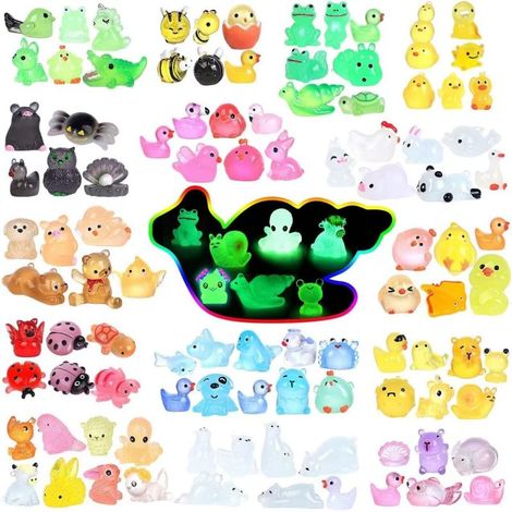 100 Mini-Tiere aus phosphoreszierendem Kunstharz, 100 Mini-Entenmodelle für einen Feengarten, Mini-Schleimdekorationen als Accessoires.