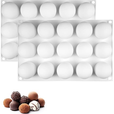 Molde de silicona esférico de 15 cavidades para bolas de helado (2 unidades), redondo, de 4,2 cm, para chocolate, gelatinas y mousses. (1/5)