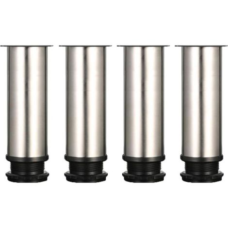 4 piedini regolabili, altezza 150 mm, piedini rinforzati per armadi, tavoli e altri mobili, in acciaio inox spazzolato, altezza regolabile da 0 a 15 mm. Forniti con viti in acciaio inox.