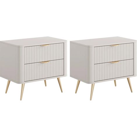 Lot de 2 tables de chevet - 2 tiroirs - Beige et doré - ELONARIA (1/5)