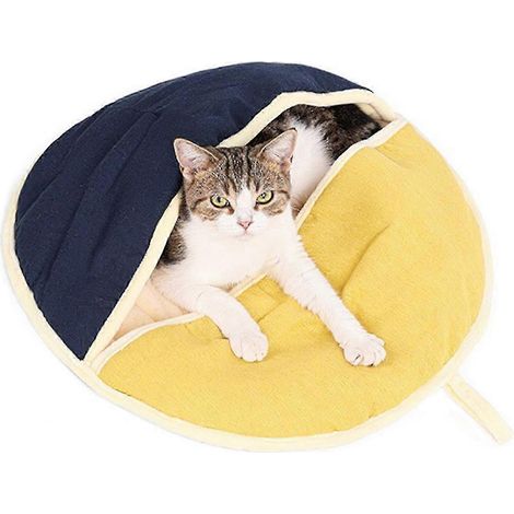 Panier auto-chauffant pour chat, niche douillette adaptée aux chats et chiots, pour rester au chaud en hiver (jaune) (1/5)
