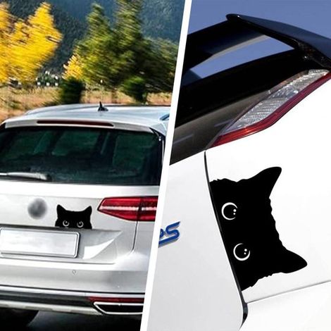 Pegatinas para coche con diseño de gato adorable - vinilo reflectante - autoadhesivas - divertidas - 2 unidades (1/4)