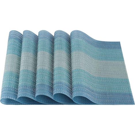 5 sets de table lavables bleus en PVC résistant à la chaleur, sets de table en vinyle anti-taches pour tables de cuisine dans les restaurants familiaux, 30x45cm. (1/5)