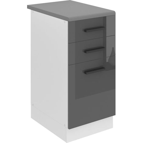 BELINI Meuble Cuisine Bas avec Plan de Travail SDSZ I Meubles de Cuisine - Taille: 51,6 x 40 x 85 cm I Petit Meuble Cuisine - 2 Tiroirs, 1 Porte I Couleur : Argent très Brillant (1/5)