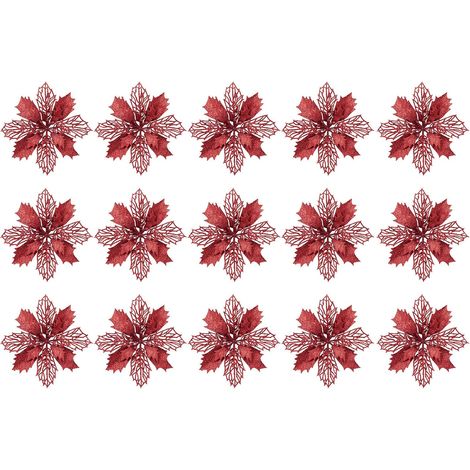 Sollbry Lot de 60 Décorations à Paillettes de Noël, 9 cm Fleurs Artificielles Rouges Scintillantes, Décorations de Sapin de Noël (1/5)
