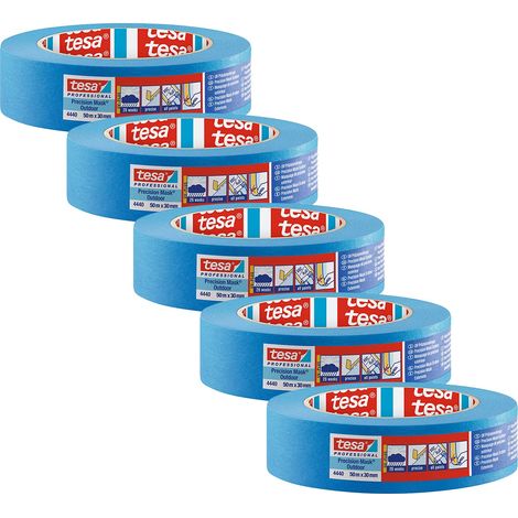 tesa 4440 nastro per mascheratura di precisione per esterni UV-PLUS, confezione da 5, resistente agli agenti atmosferici Per mascherature precise Blu, 50 m x 30 mm ciascuno (1/3)