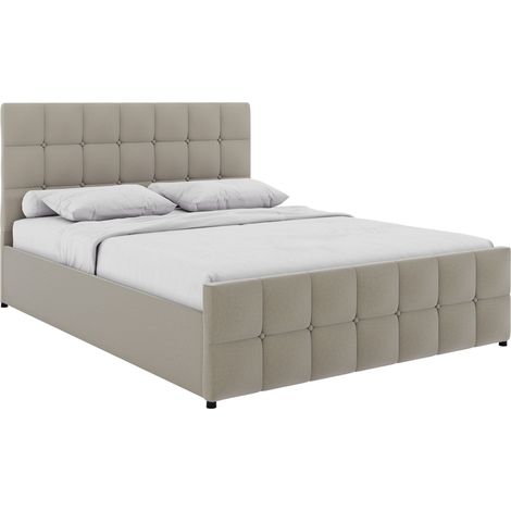 Valentina Double Ottoman Bed, Beige Linen & Gel Memory Foam Bonnell Spring Mattress, Double (1/5)