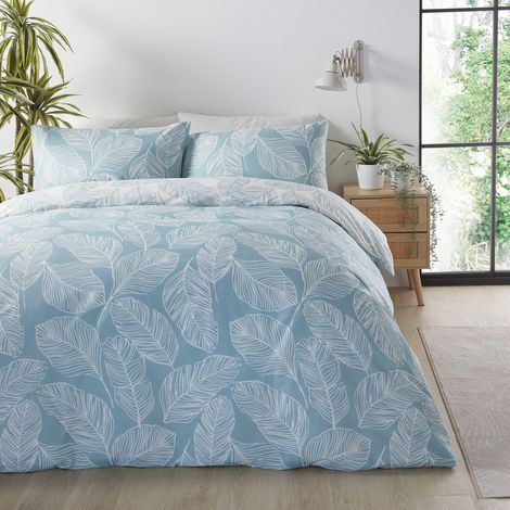 Housse de Couette Feuilles d'Oeuf de Canard Tropicale - 230 x 220 cm - 2 Taies d'Oreiller - Réversible (2 Couleurs) (1/4)